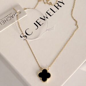 Rachel Zoe Clover Necklace Double Sided Black & Zirconia 925 Silver
